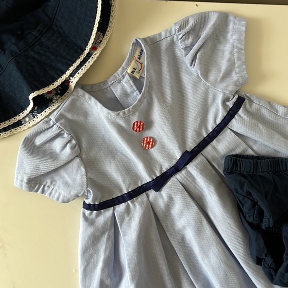 Vintage Cotton Blue & White Striped Dress with red gingham pattern buttons - Picture 7 of 7